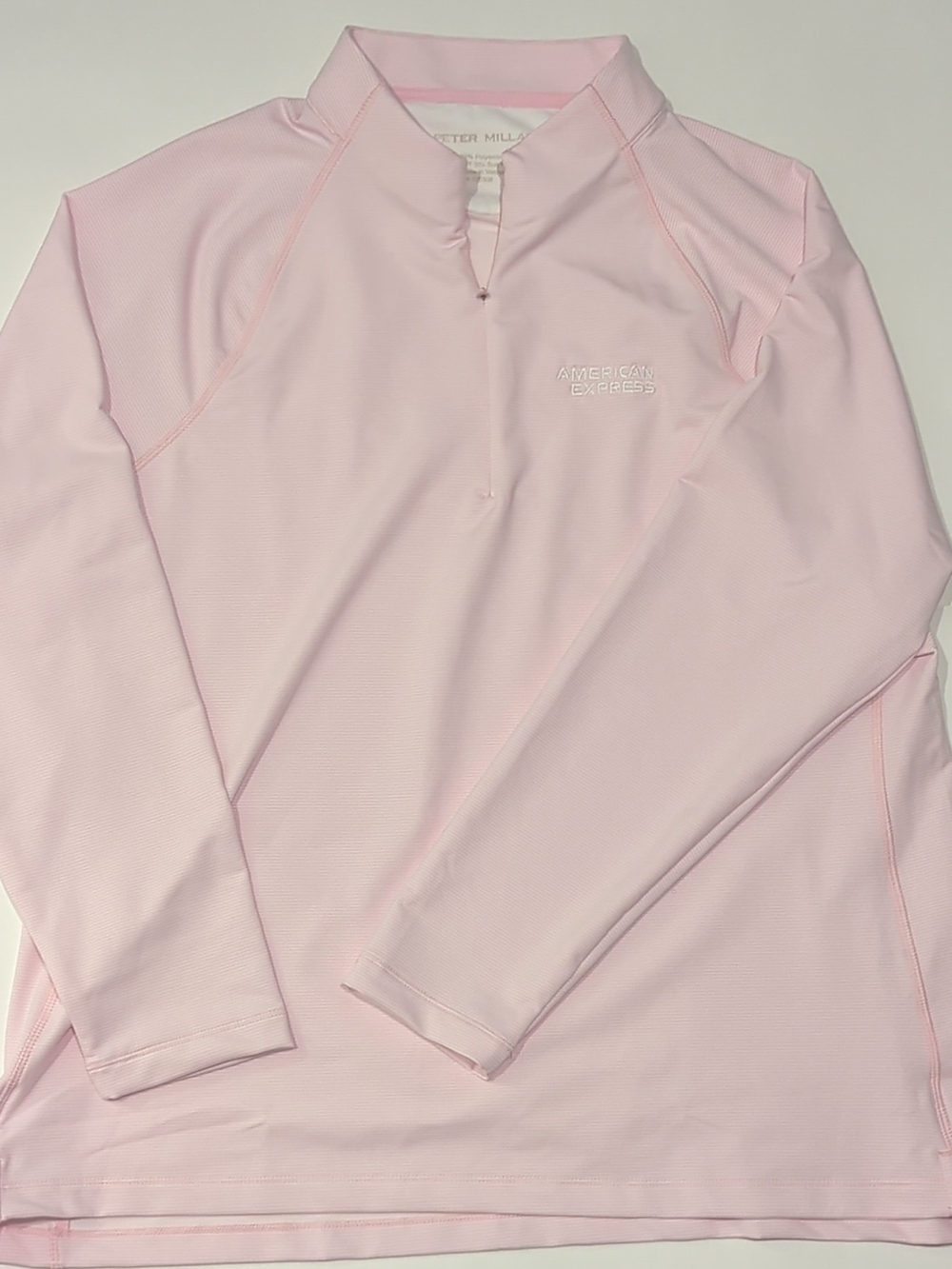 Peter Millar American Express Logo Pink Striped Quarter-Zip Pullover